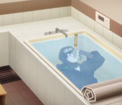 leonardo hiding in the aragaki's bathtub breathing through a reed